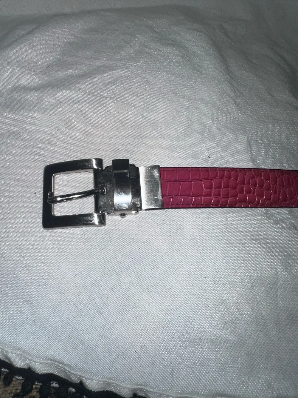 Magenta & Black Reversible Croc-Embossed Leather Belt - NWOT